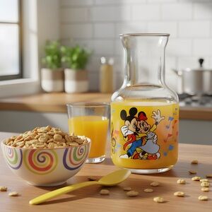 Vintage Disney Colorful Mickey Mouse Glass Carafe